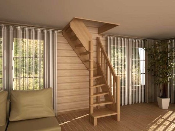 Деревянная лестница на второй этаж - фото 2