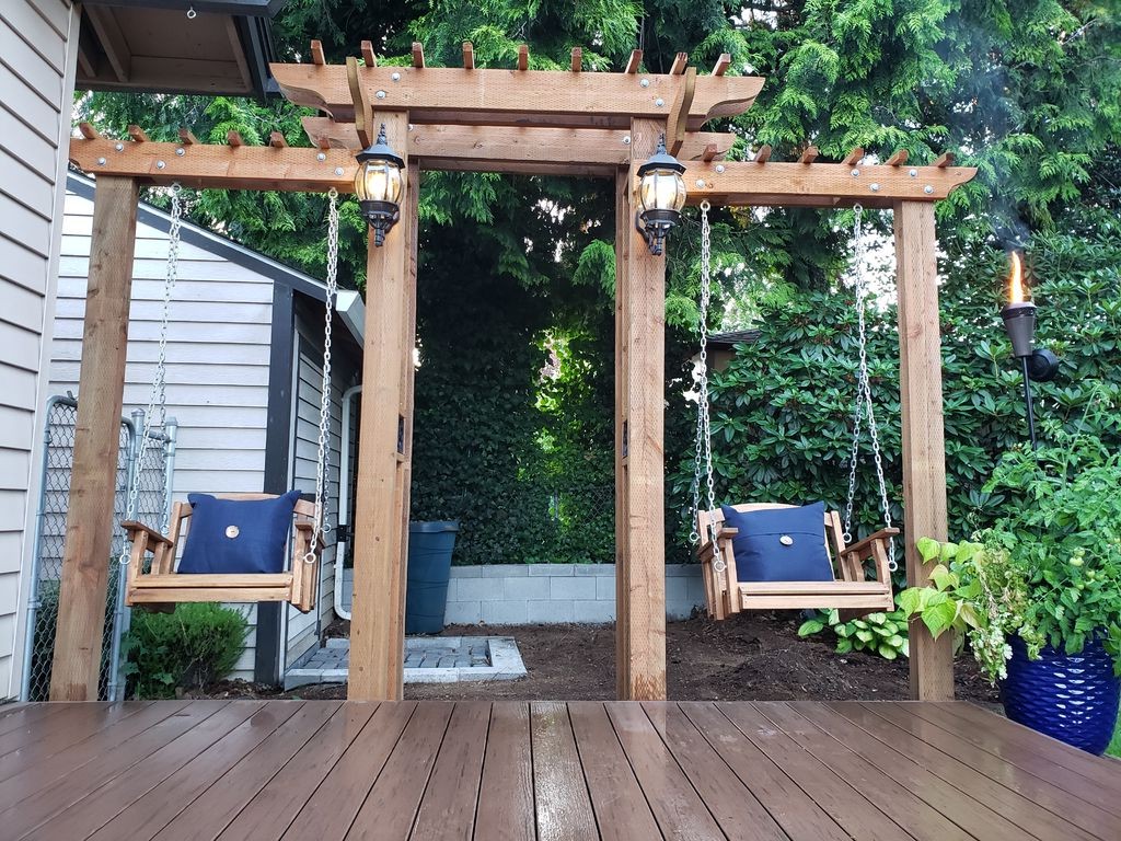 Арка из дерева с двойными качелями - фото 2