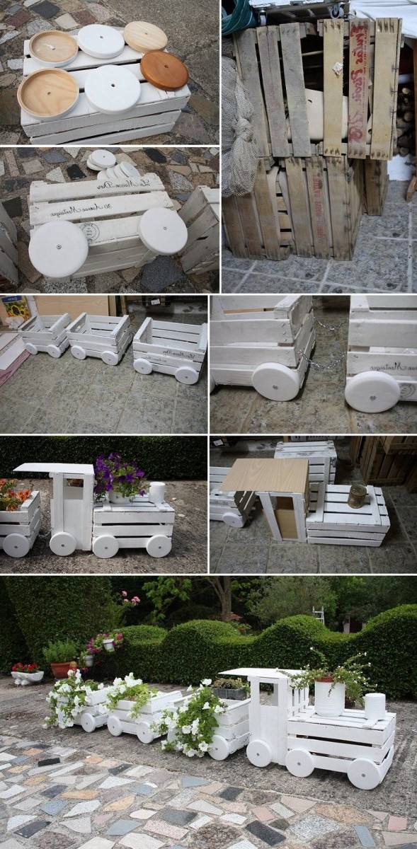 Клумба из старых ящиков в форме поезда  - фото 3