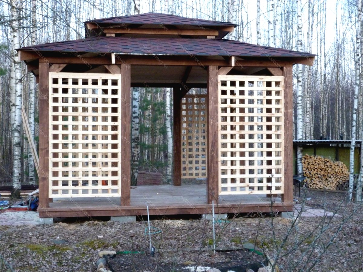 Оригинальные беседки из дерева 3х3 метра - фото 3