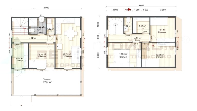 Проект двухэтажного каркасного дома 6х8 м - фото 4