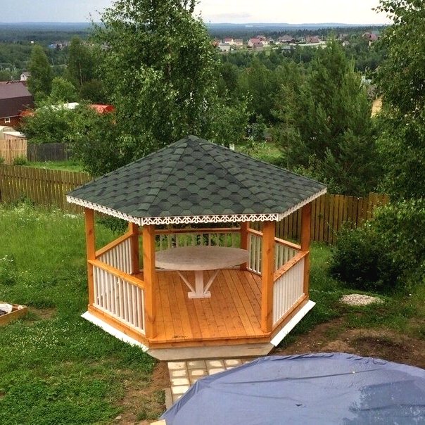 Открытая деревянная беседка для дачи - фото 8