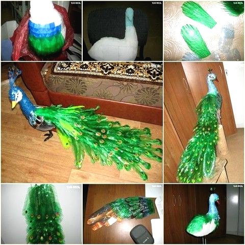 Павлин из пластиковых бутылок - фото 8