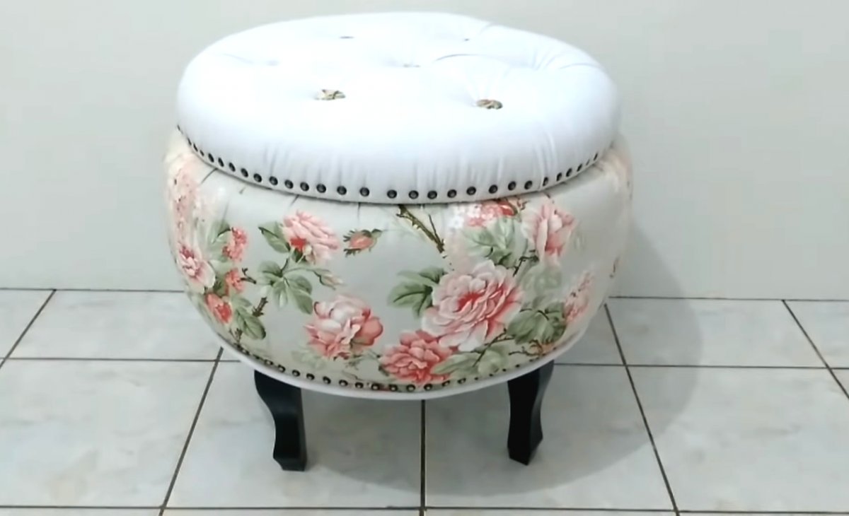 Оригинальный пуф из автопокрышки - фото 24