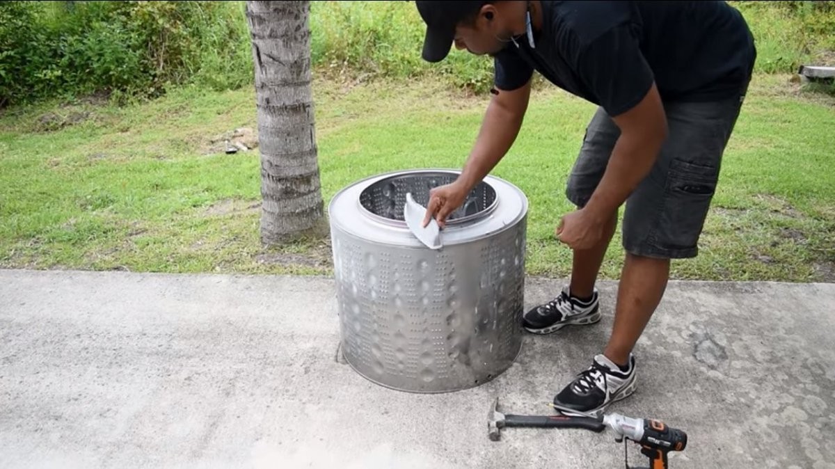 Уличный очаг из барабана стиральной машины и бетона - фото 2