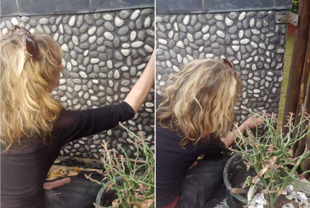 Как облицовать стену патио за один день плитками из гальки - фото 6