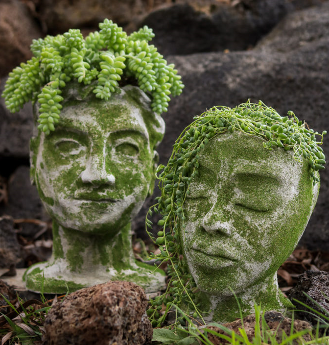 Горшок из бетона в форме головы - фото 11